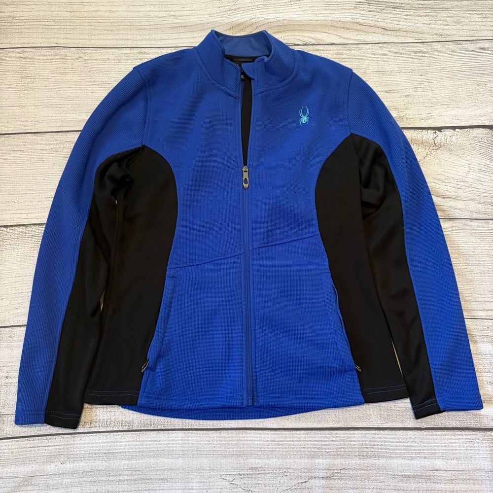 Spyder Women's Blue & Black Knit Fleece Lined Active Outerwear Jacket Size Large
